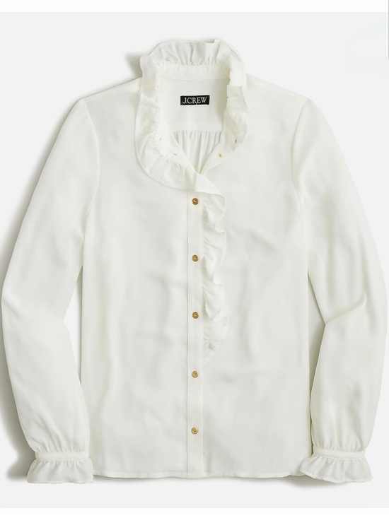 J. Crew Tops - J. Crew Button Down Ruffle Drapey Cottage Top Size 16 Ivory Off-White Cream NWT